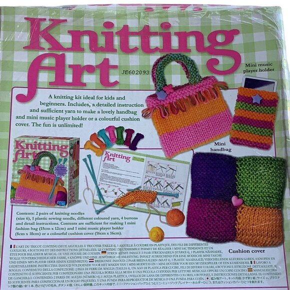 Knitting Art Kit  Kids Beginners Mini Handbag Cushion Cover Instruction Yarn NEW - Picture 6 of 9